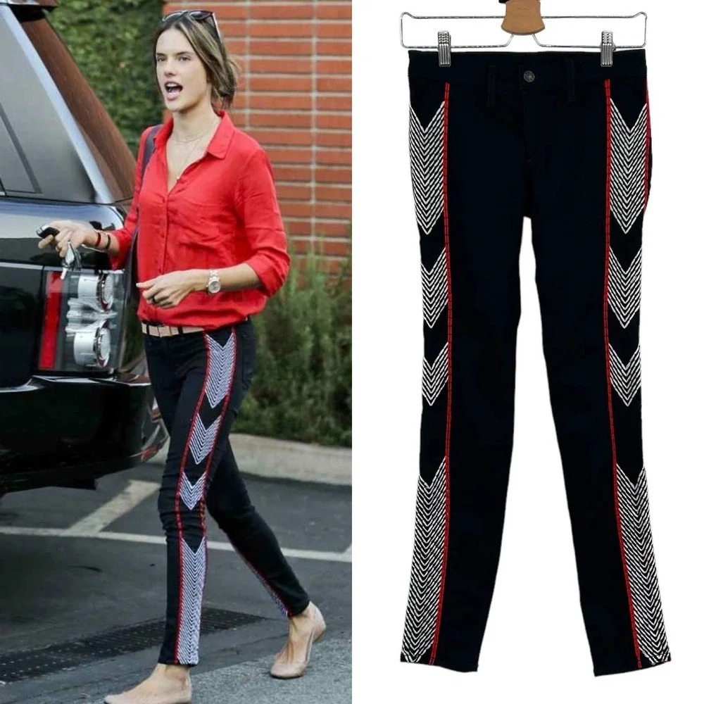 Rag and Bone Raja Midnight Embroidered Side Skinny‎ Cropped Ankle Jeans Size 26